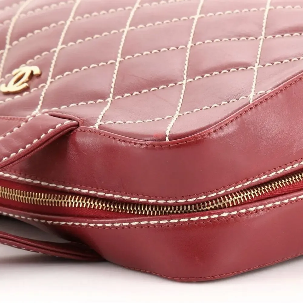 Chanel Red Burgundy Surpique Boston Quilted leather bag - Picture 8 of 10